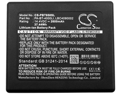 14.4V, 2600mAh, Li-ion Battery fits Brother, P Touch P 950 Nw Ruggedjet Rj, Pa-bb-001, 37.44Wh