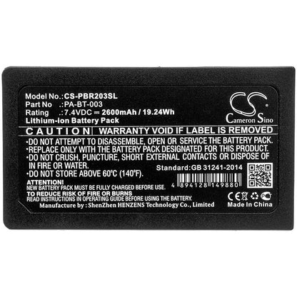 7.4V, 2600mAh, Li-ion Battery fits Brother, Rj-2030, Rj-2050, 19.24Wh