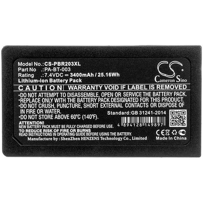 7.4V, 3400mAh, Li-ion Battery fits Brother, Rj-2030, Rj-2050, 25.16Wh