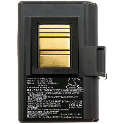 7.4V, 2600mAh, Li-ion Battery fits Zebra, Qln220, Qln220hc, 19.24Wh