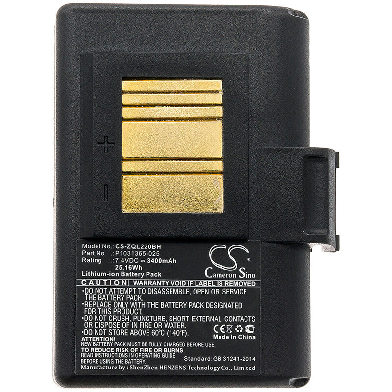 7.4V, 3400mAh, Li-ion Battery fits Zebra, Qln220, Qln220hc, 25.16Wh