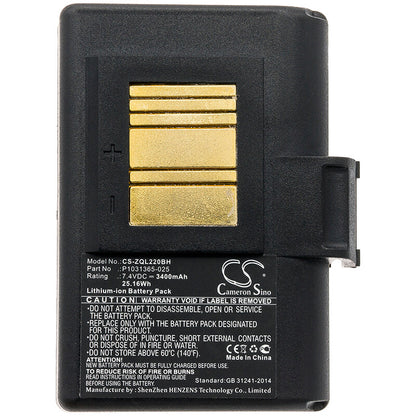 7.4V, 3400mAh, Li-ion Battery fits Zebra, Qln220, Qln220hc, 25.16Wh