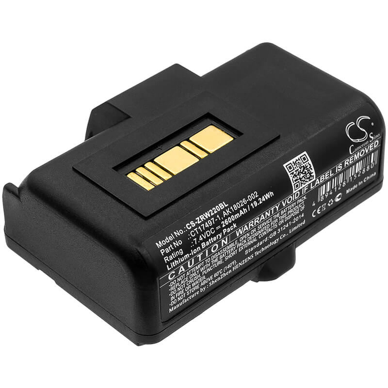 7.4V, 2600mAh, Li-ion Battery fits Zebra, Rw220, Rw320, 19.24Wh