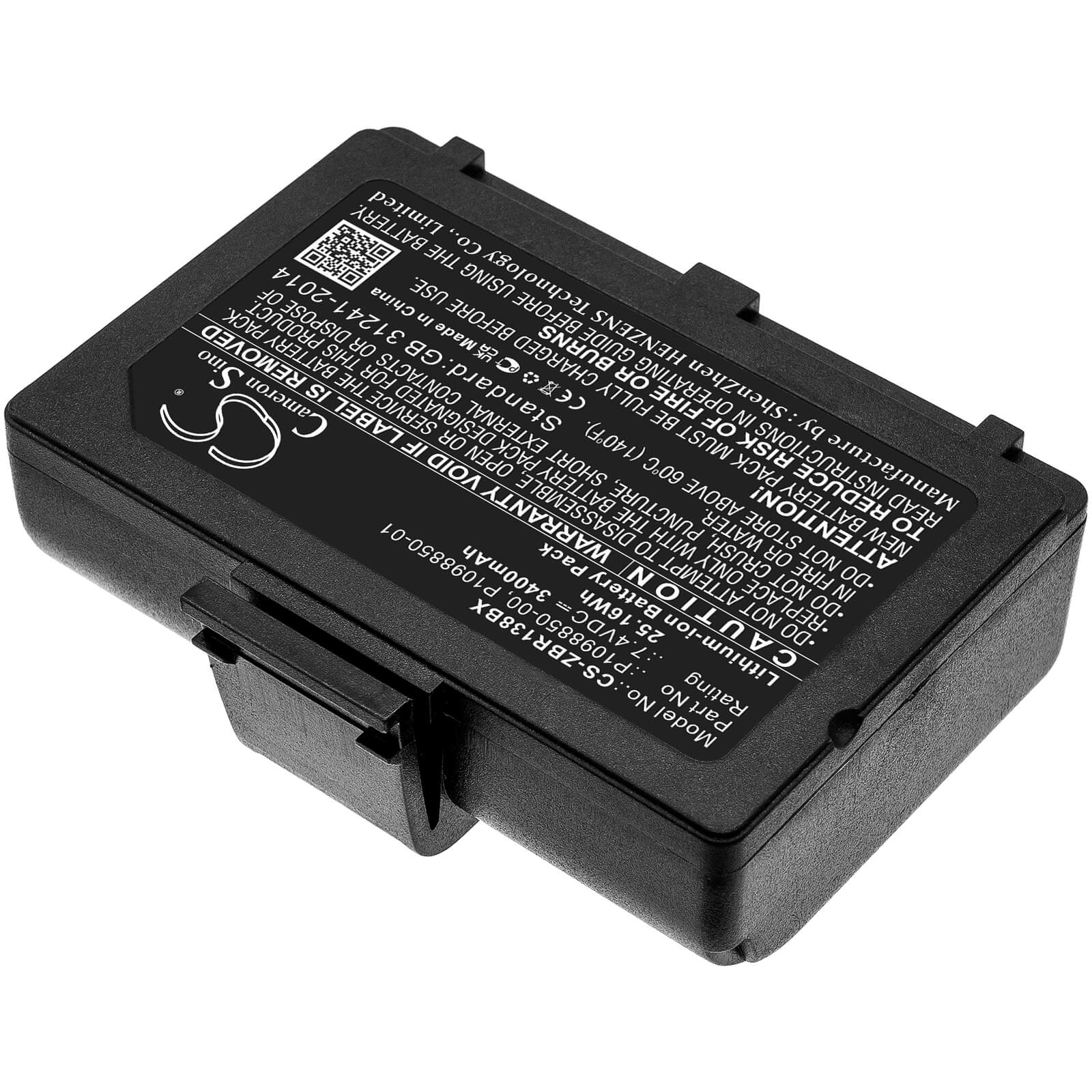 7.4V, 3400mAh, Li-ion Battery fits Zebra, Zr138, 25.16Wh