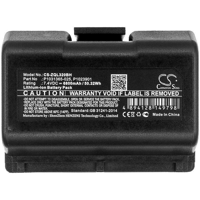 7.4V, 6800mAh, Li-ion Battery fits Zebra, Qln220, Qln220hc, 50.32Wh