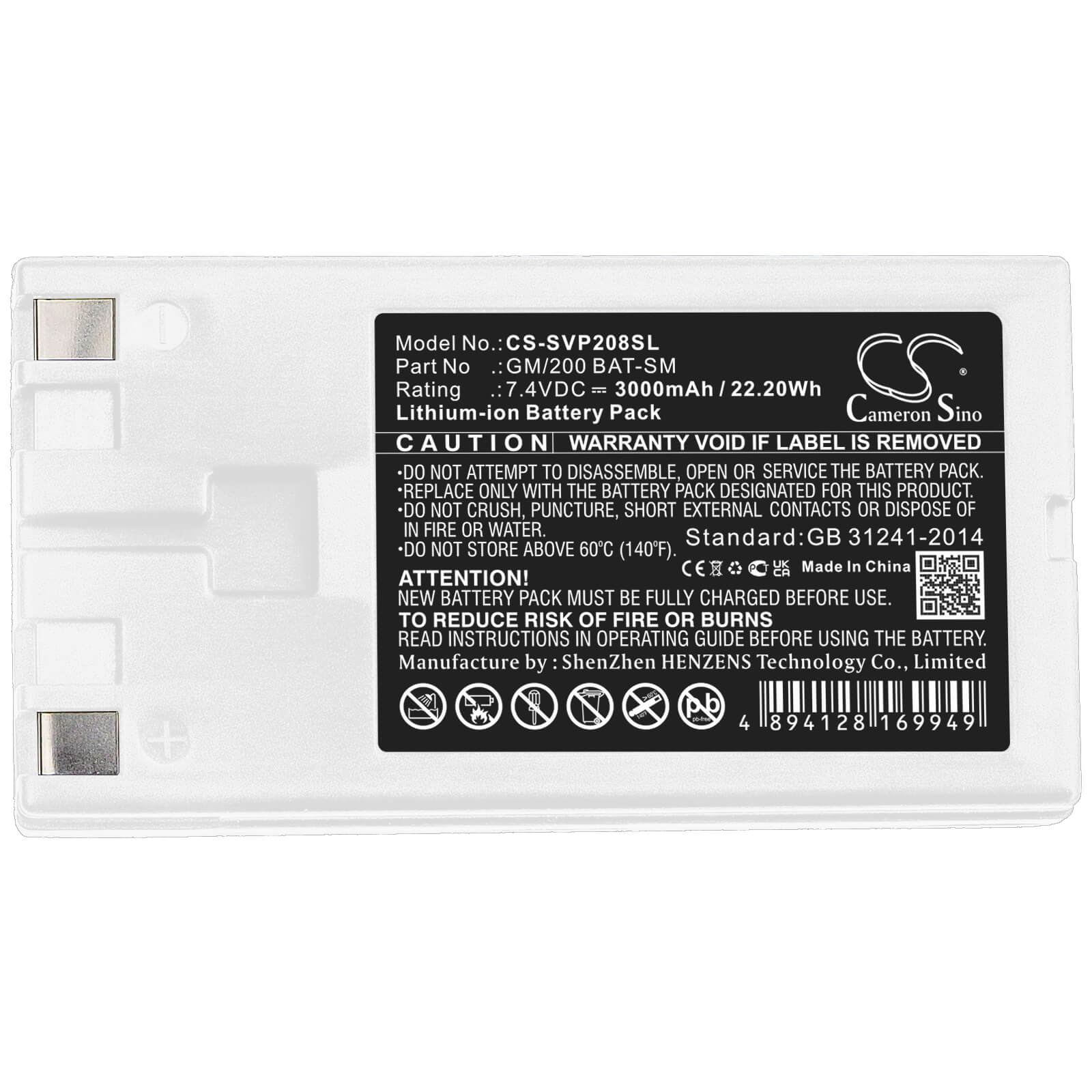 7.4V, 3000mAh, Li-ion Battery fits Sato, Pw208, Pw2nx, 22.2Wh