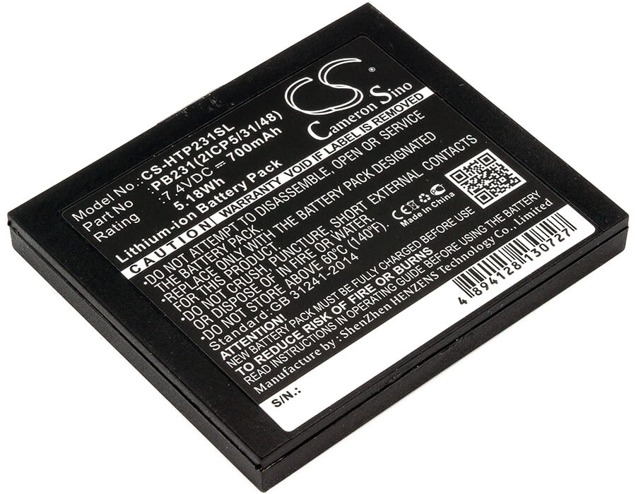 7.4V, 700mAh, Li-ion Battery fits Hiti, Pringo P231, Pringo P231 Photo Printer, 5.18Wh