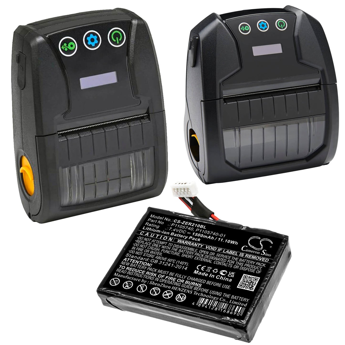7.4V, 1500mAh, Li-ion Battery fits Zebra, Zq200, Zq210, 11.1Wh