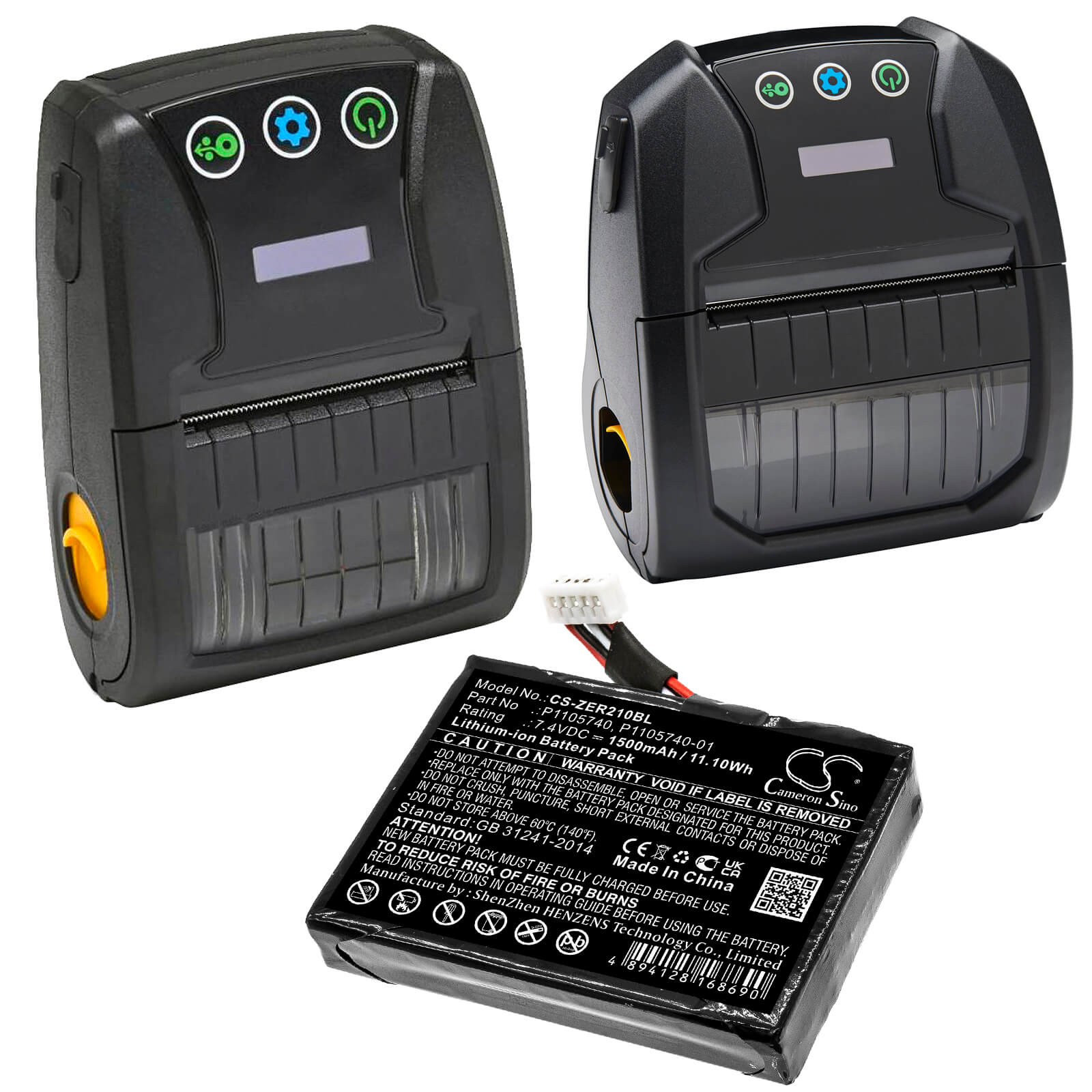 7.4V, 1500mAh, Li-ion Battery fits Zebra, Zq200, Zq210, 11.1Wh