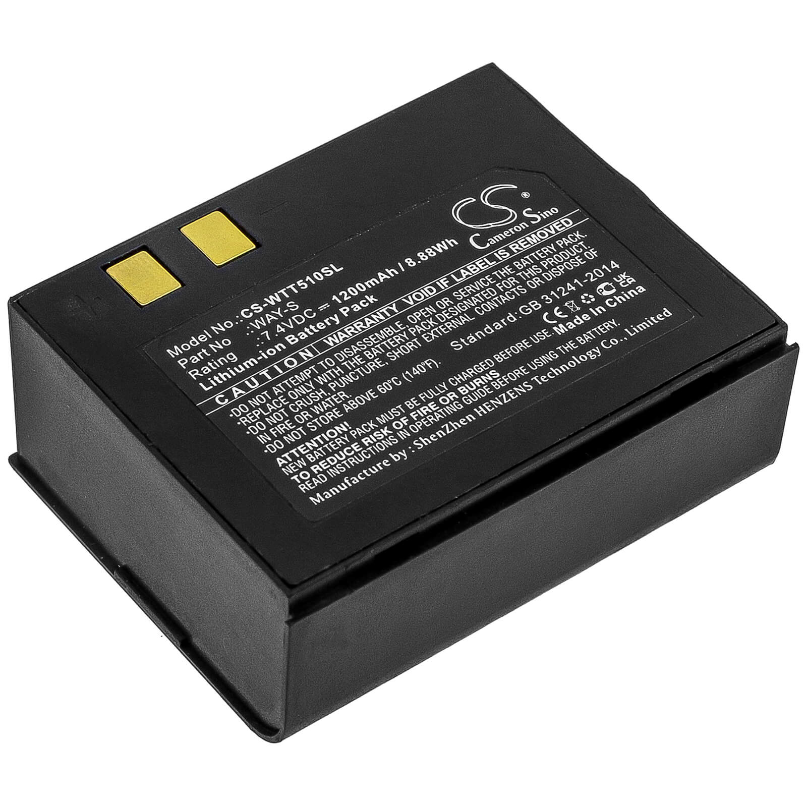 7.4V, 1200mAh, Li-ion Battery fits Way Systems, Mtt 1510 Printer, Way-s, 8.88Wh