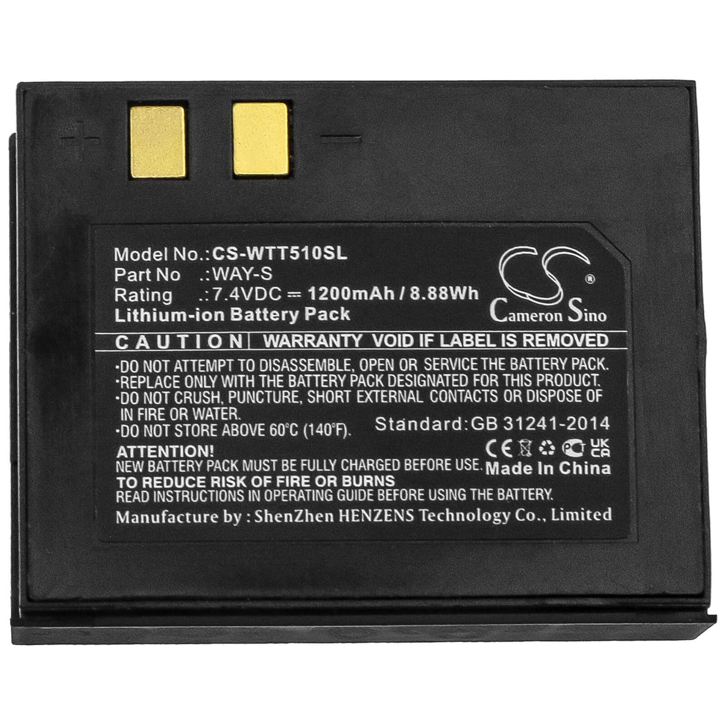 7.4V, 1200mAh, Li-ion Battery fits Way Systems, Mtt 1510 Printer, Way-s, 8.88Wh
