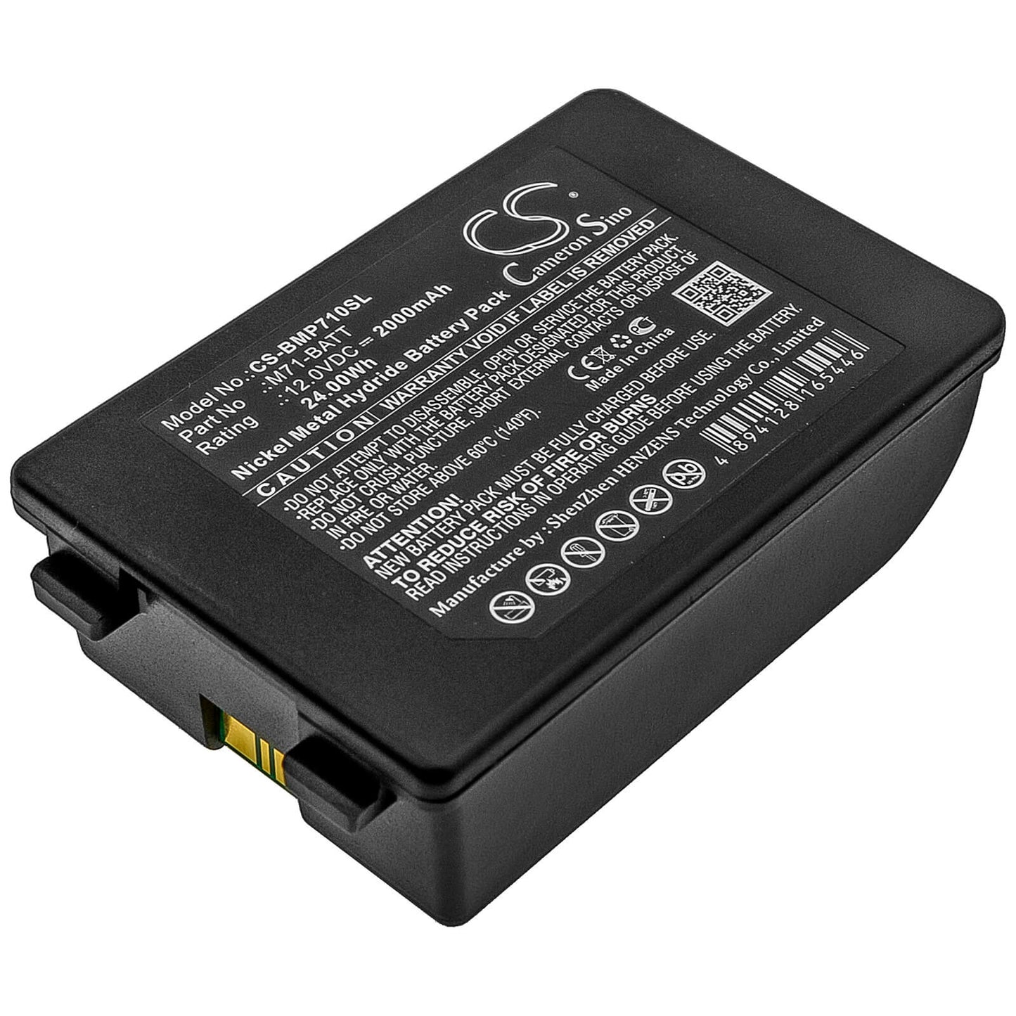 12.0V, 2000mAh, Ni-MH Battery fits Brady, Bmp71, 24Wh