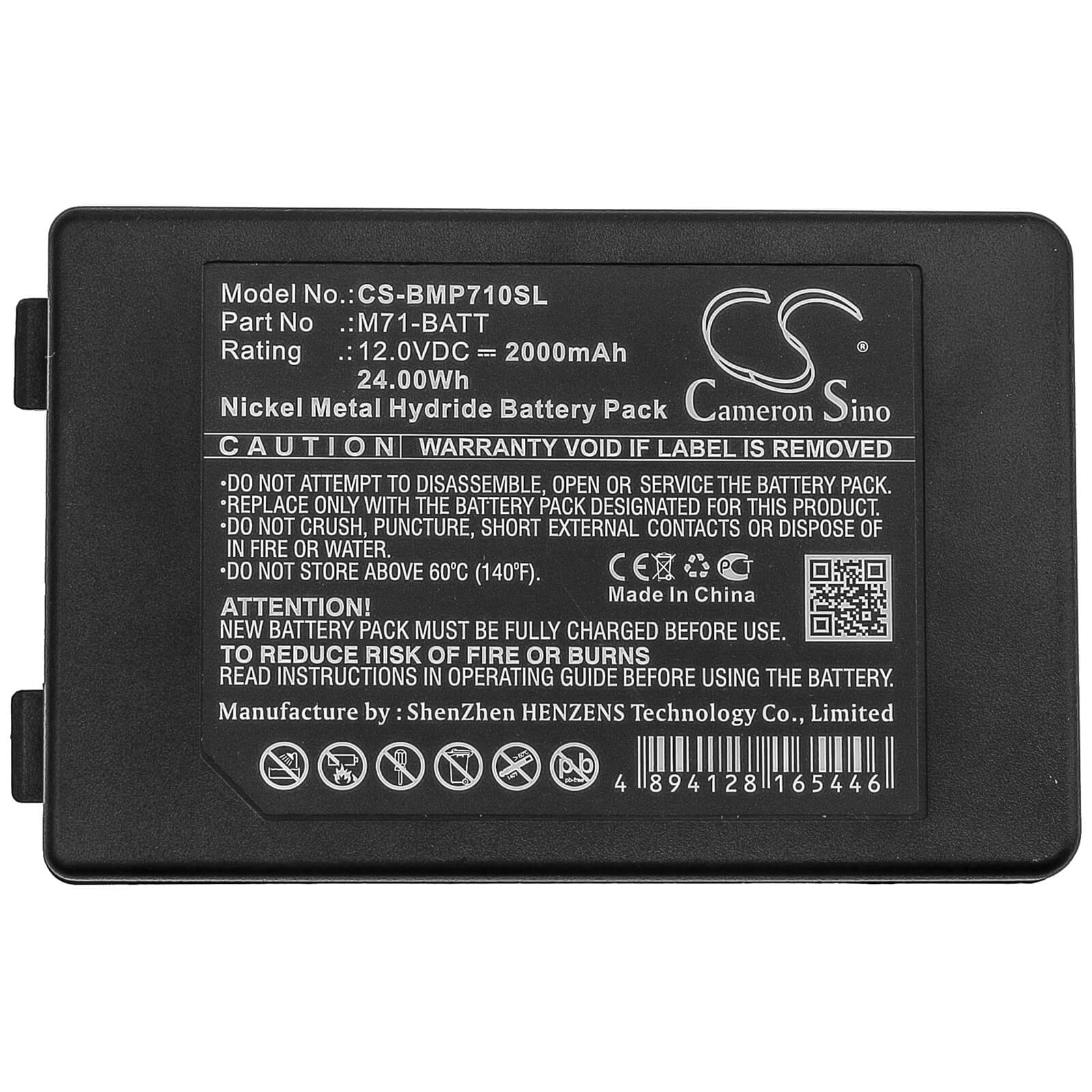12.0V, 2000mAh, Ni-MH Battery fits Brady, Bmp71, 24Wh