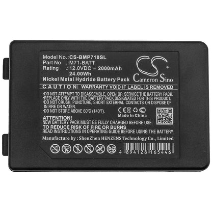 12.0V, 2000mAh, Ni-MH Battery fits Brady, Bmp71, 24Wh