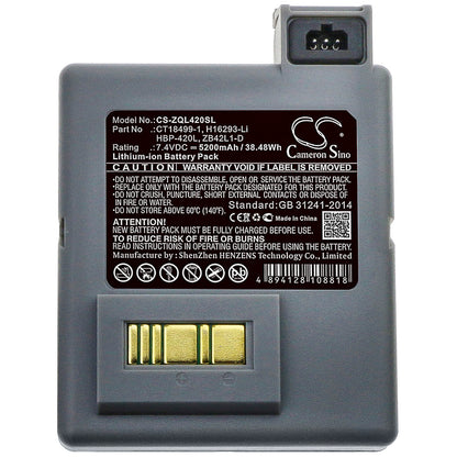 7.4V, 5200mAh, Li-ion Battery fits Zebra, P4t, Rp4, 38.48Wh
