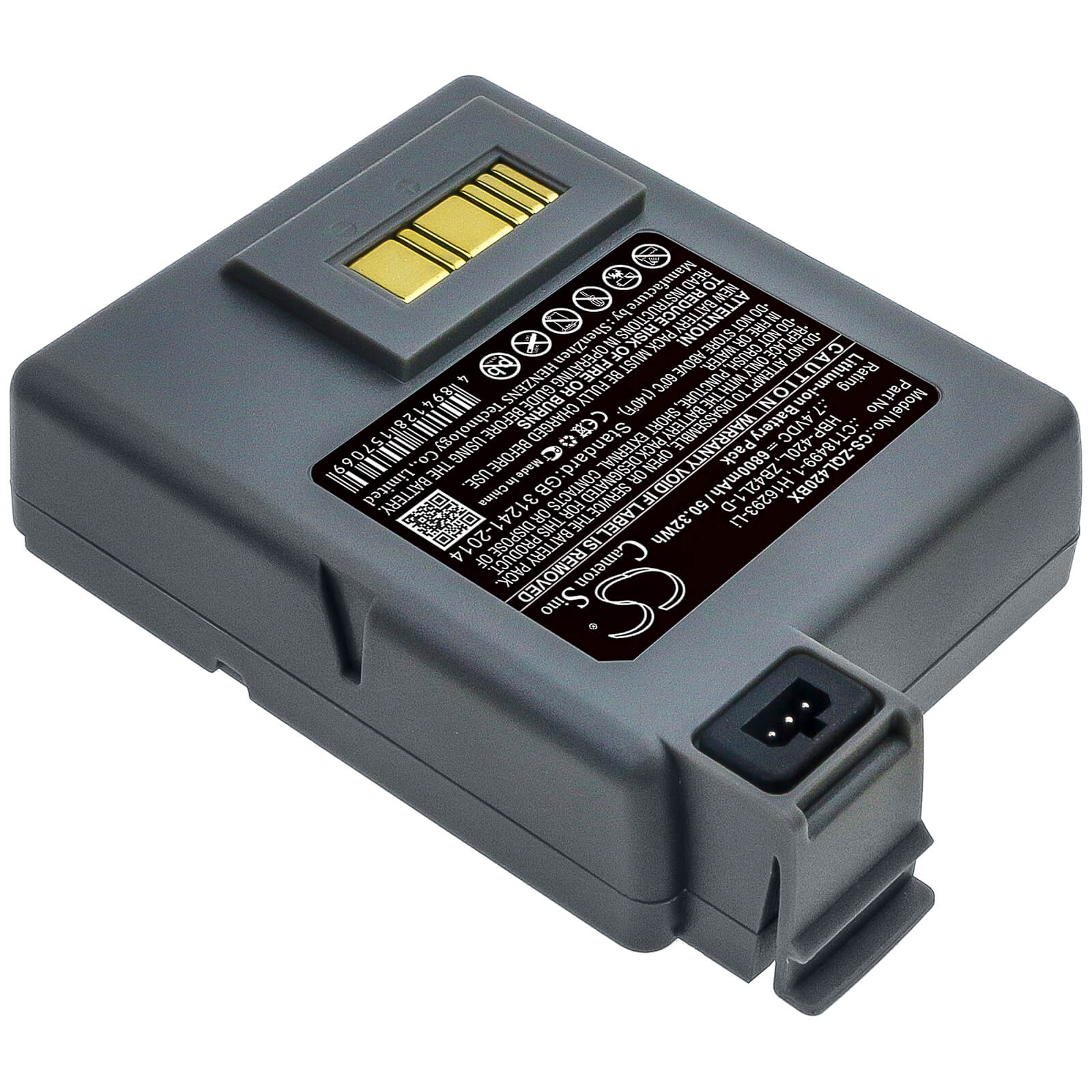 7.4V, 6800mAh, Li-ion Battery fits Zebra, P4t, Rp4, 50.32Wh