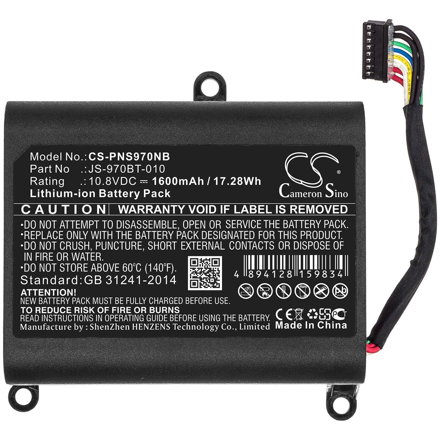 10.8V, 1600mAh, Li-ion Battery fits Panasonic, Js-970 Pos, Js-970wp, 17.28Wh