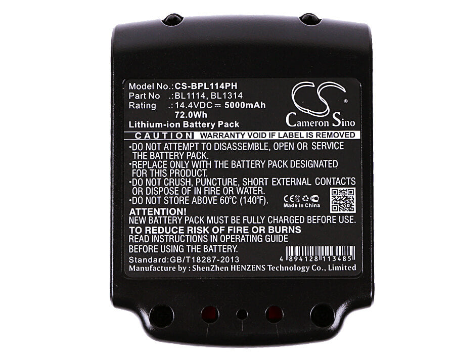14.4V, 5000mAh, Li-ion Battery fits Black & Decker, Asl146bt12a, Asl146k, 72Wh