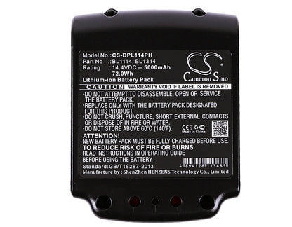 14.4V, 5000mAh, Li-ion Battery fits Black & Decker, Asl146bt12a, Asl146k, 72Wh