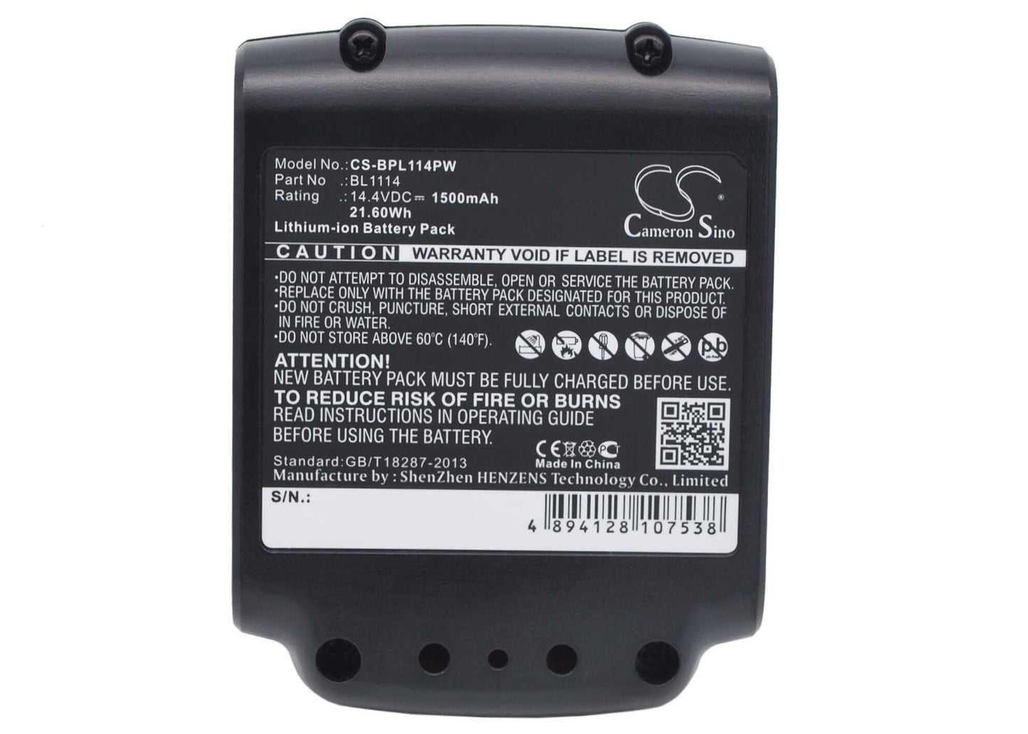 14.4V, 1500mAh, Li-ion Battery fits Black & Decker, Asl146bt12a, Asl146k, 21.6Wh