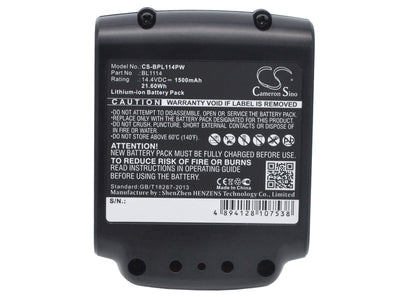 14.4V, 1500mAh, Li-ion Battery fits Black & Decker, Asl146bt12a, Asl146k, 21.6Wh