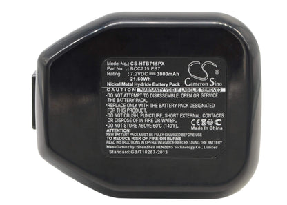 7.2V, 3000mAh, Ni-MH Battery fits Hitachi, Dn10dsa, Dn10dta, 21.6Wh