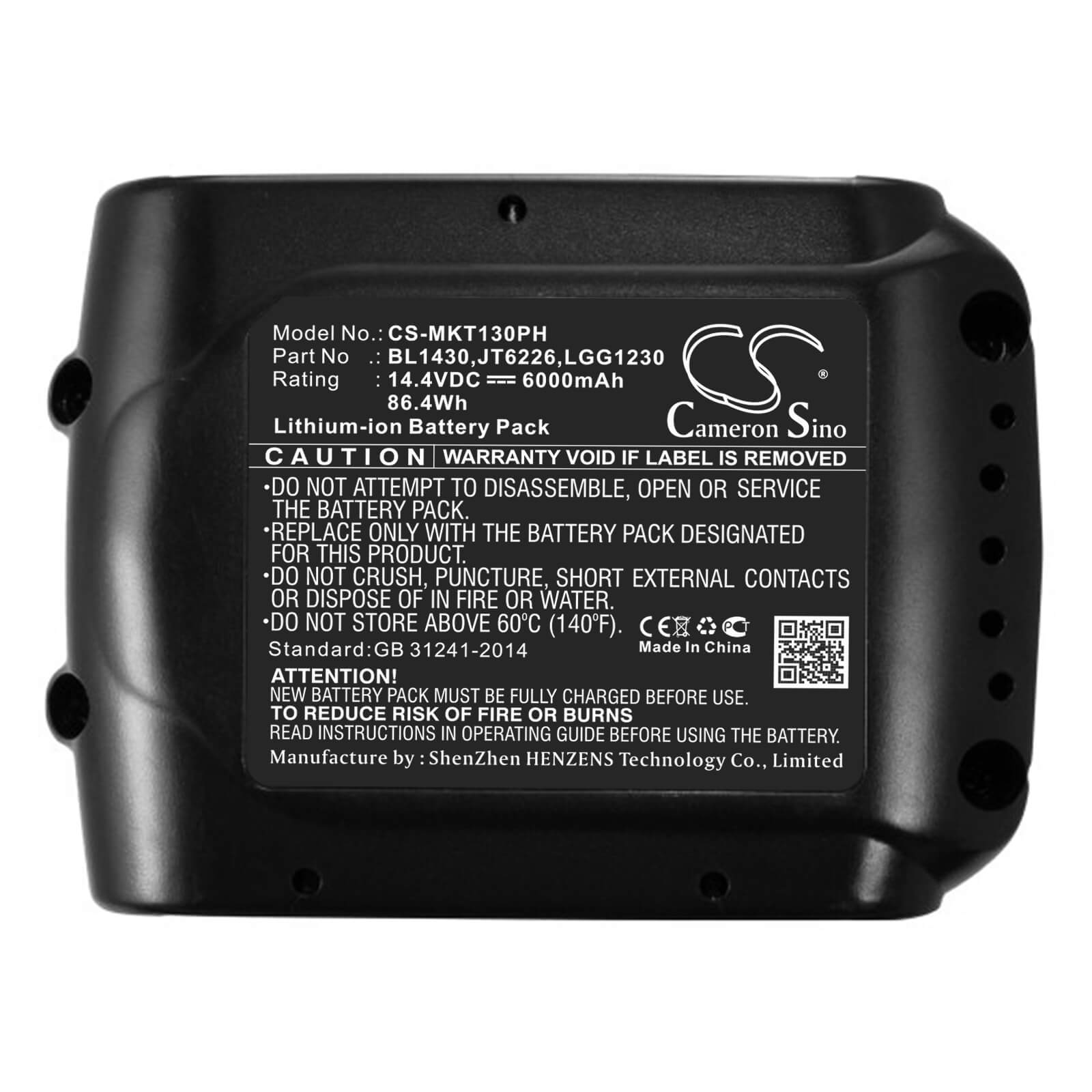 14.4V, 6000mAh, Li-ion Battery fits Makita, Bbo140, Bcf050, 86.4Wh