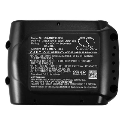 14.4V, 6000mAh, Li-ion Battery fits Makita, Bbo140, Bcf050, 86.4Wh