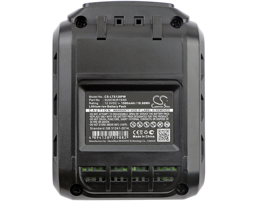 12.0V, 1500mAh, Li-ion Battery fits Lux-tools, Abs-12-li, 18Wh