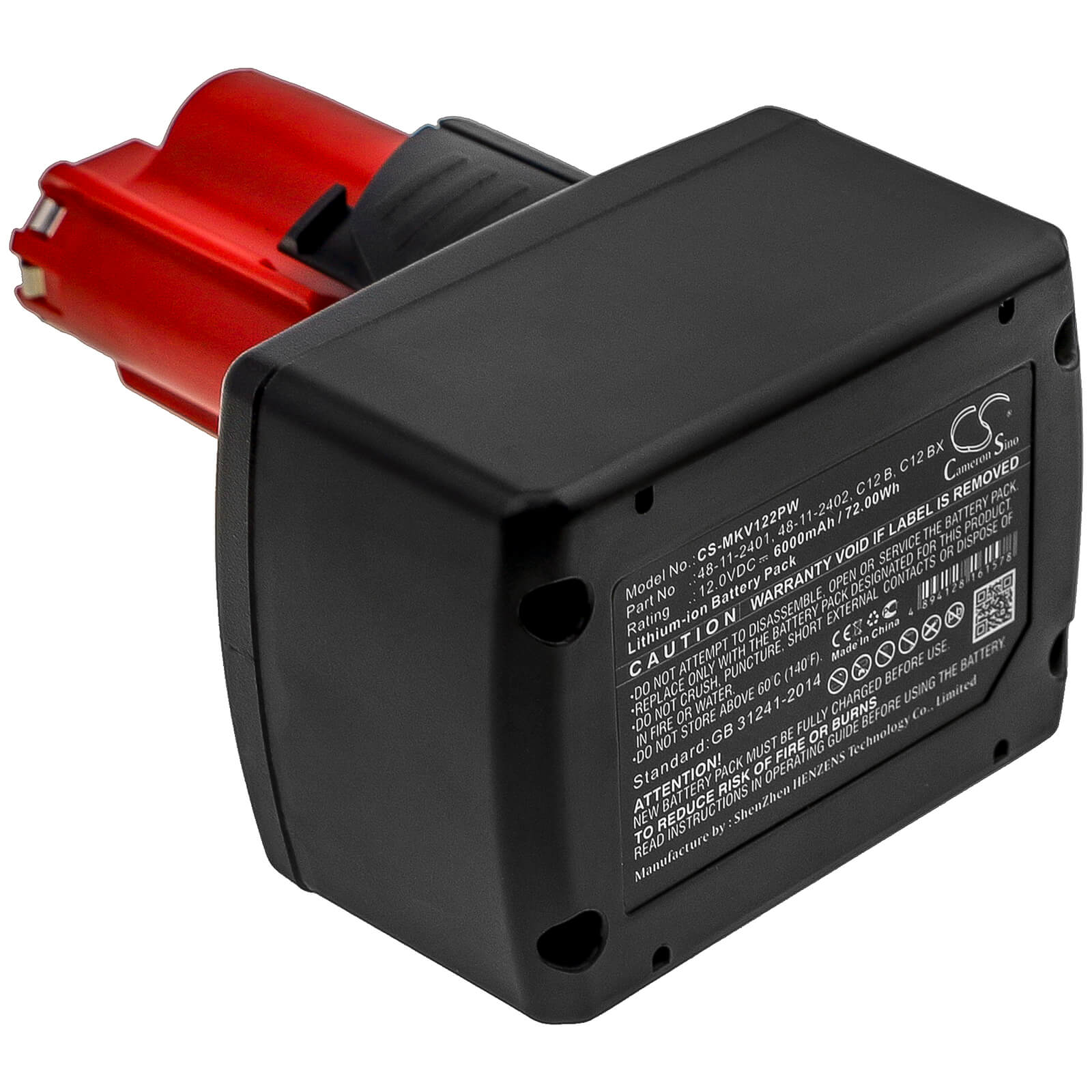 12.0V, 6000mAh, Li-ion Battery fits Milwaukee, 2207-20, 2207-21, 72Wh