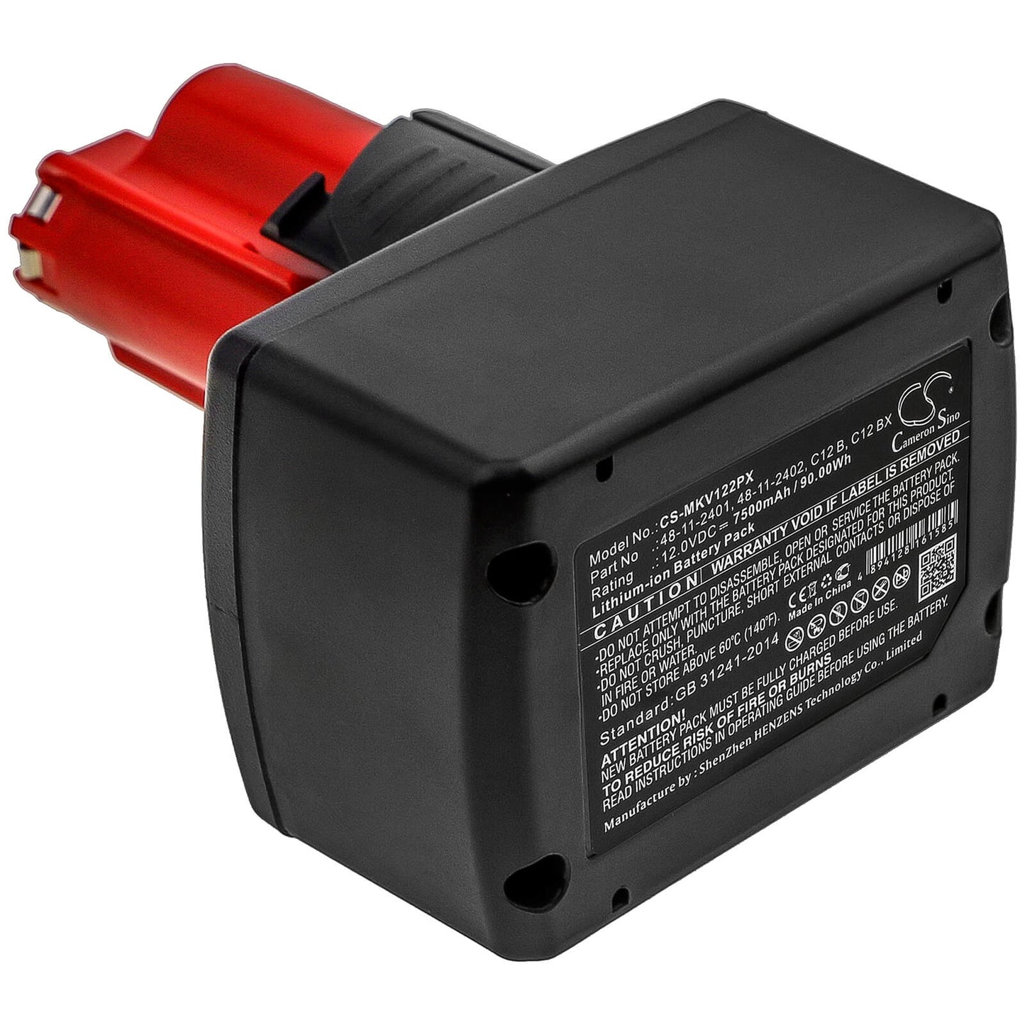 12.0V, 7500mAh, Li-ion Battery fits Milwaukee, 2207-20, 2207-21, 90Wh