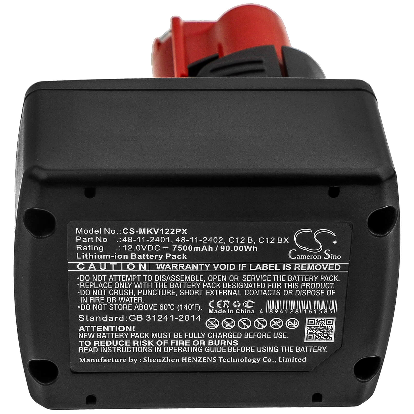 12.0V, 7500mAh, Li-ion Battery fits Milwaukee, 2207-20, 2207-21, 90Wh