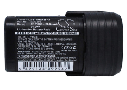 12.0V, 2000mAh, Li-ion Battery fits Worx, Wu288, Wx125, 24Wh