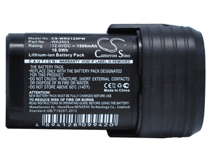 12.0V, 1500mAh, Li-ion Battery fits Rockwell, Rk2510, Rk2510k, 18Wh