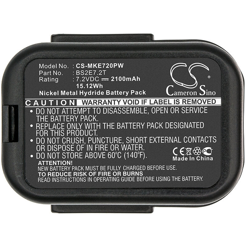 7.2V, 2100mAh, Ni-MH Battery fits Milwaukee, Pes 7.2t, 15.12Wh