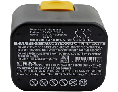 7.2V, 2000mAh, Ni-MH Battery fits Panasonic, Ey3653, Ey3653cq, 14.4Wh