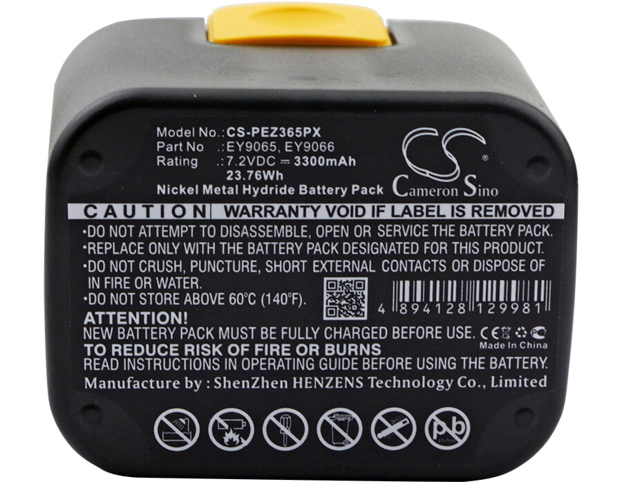 CS-PEZ365PX, Power Tools 7.2V, 3300mAh, Ni-MH Battery fits Panasonic, Ey3653, Ey3653cq, 23.76Wh