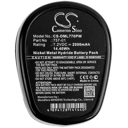 7.2V, 2000mAh, Ni-MH Battery fits Dremel, Multipro 7700-01, Multipro 7700-02, 14.4Wh