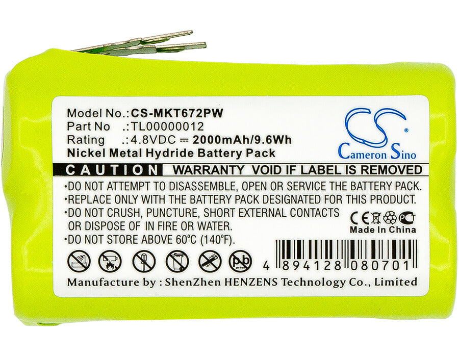 4.8V, 2000mAh, Ni-MH Battery fits Makita, 6722d, 6722dw, 9.6Wh