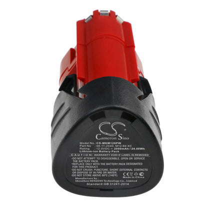 12.0V, 2000mAh, Li-ion Battery fits Milwaukee, C12 Fm, C12 Hz, 24Wh