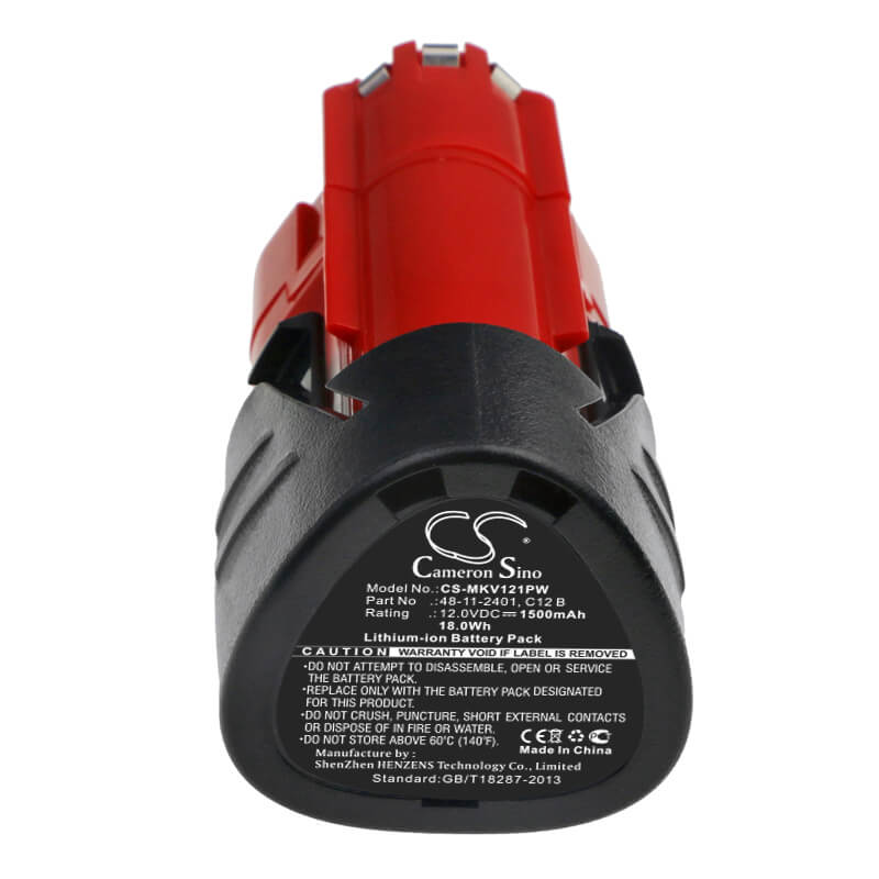 12.0V, 1500mAh, Li-ion Battery fits Milwaukee, 2207-20, 2207-21, 18Wh