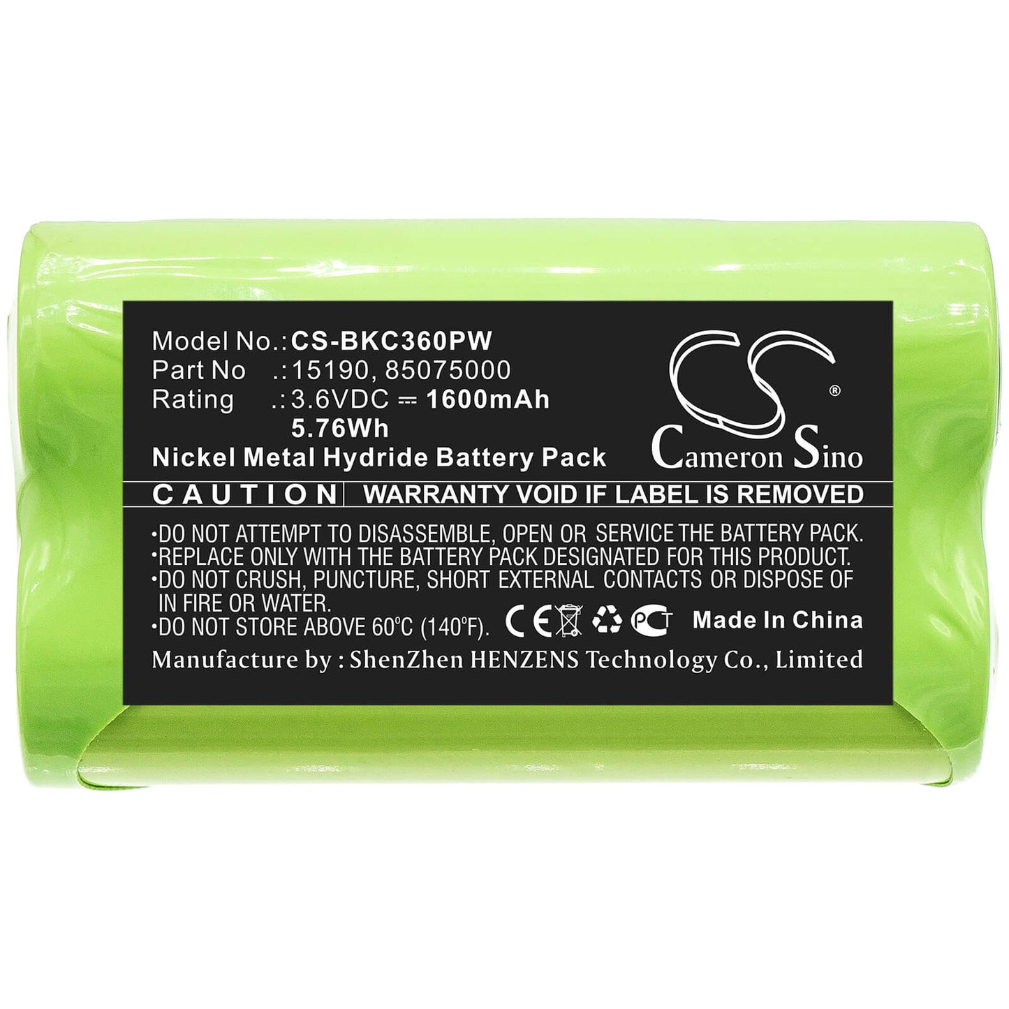 3.6V, 1600mAh, Ni-MH Battery fits Black & Decker, Kc360h, 5.76Wh