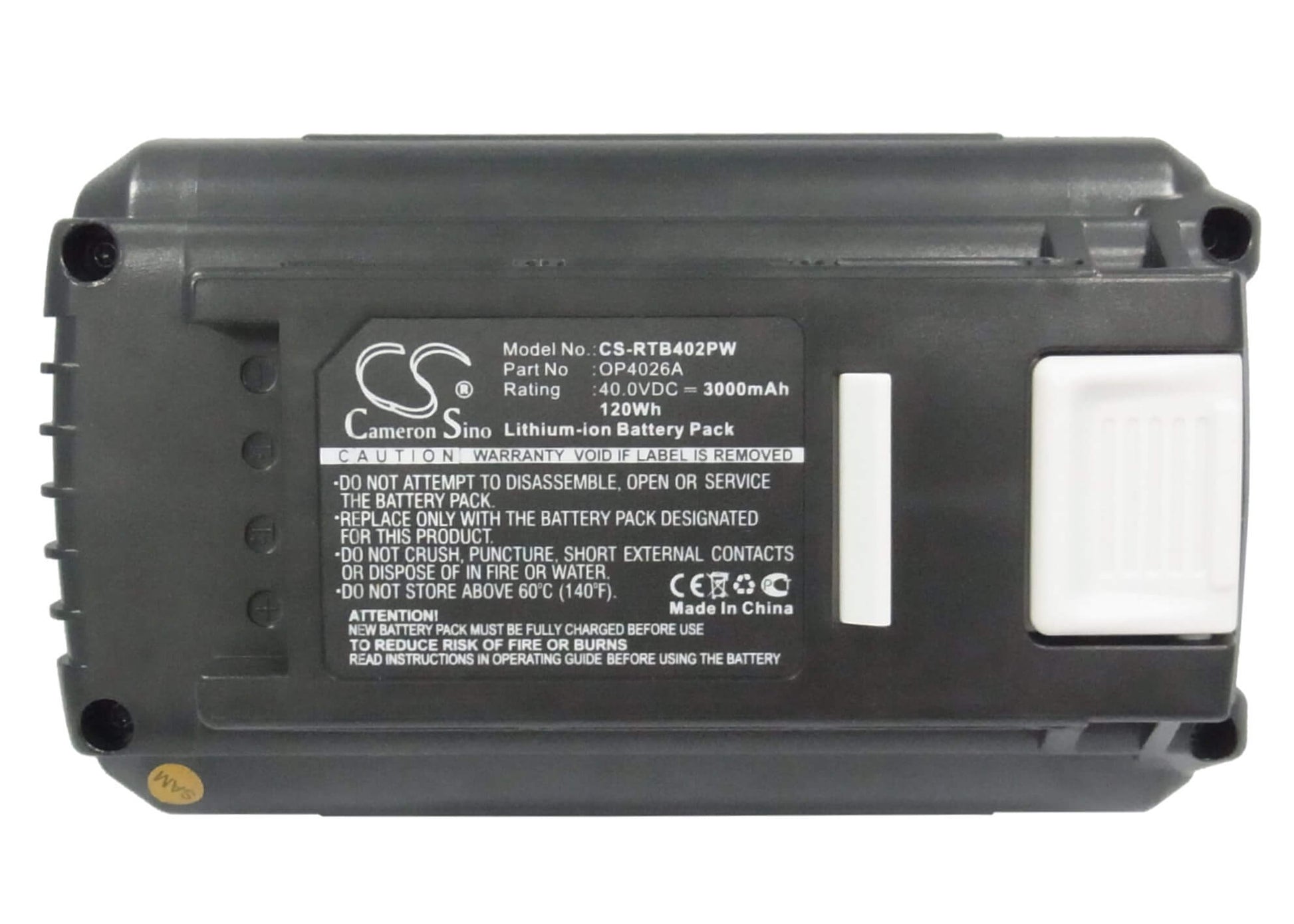40.0V, 3000mAh, Li-ion Battery fits Ryobi, 40v 14 In Brushless Chain Saw, 40v 20 In Brushless, 120Wh