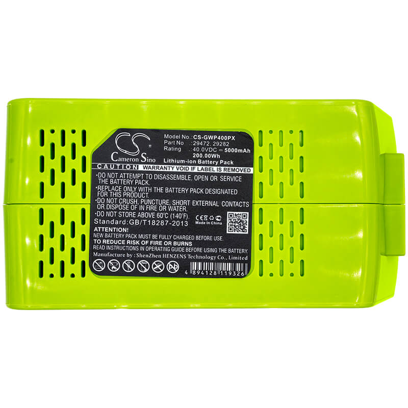 40.00V, 5000mAh, Li-ion Battery fits Greenworks, 20292, 20302, 200Wh