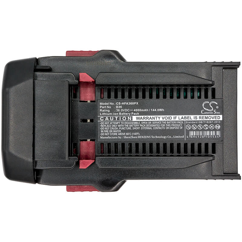 36.0V, 4000mAh, Li-ion Battery fits Hilti, Te6-a Li, Te6-a36, 144Wh