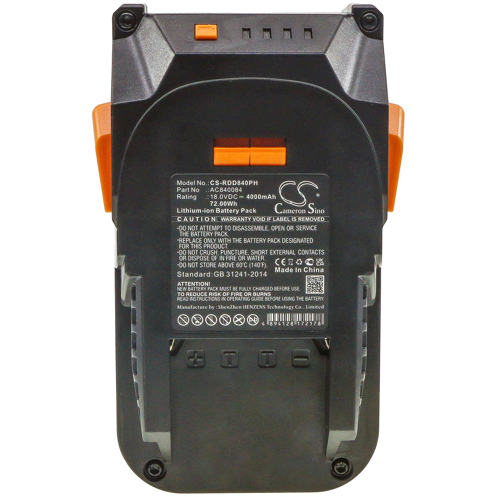 18.0V, 4000mAh, Li-ion Battery fits Ridgid, 130383001, 130383025, 72Wh
