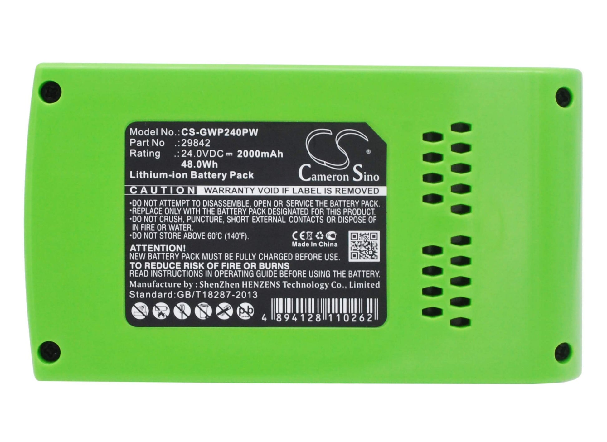 24.0V, 2000mAh, Li-ion Battery fits Greenworks, 10-inch Cordless Chainsaw 2036, 130mph Cordless G24 Sweeper, 48Wh