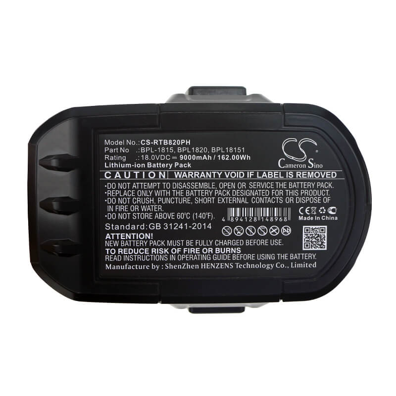 18.0V, 9000mAh, Li-ion Battery fits Ryobi, Bid-1801m, Bid-180l, 162Wh
