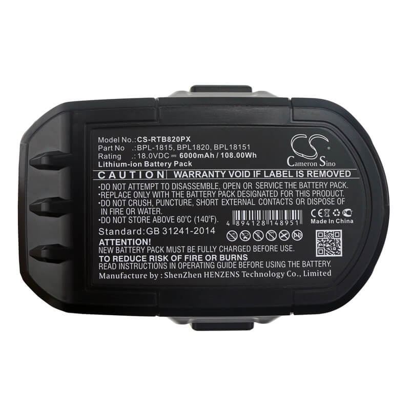18.0V, 6000mAh, Li-ion Battery fits Ryobi, Bid-1801m, Bid-180l, 108Wh
