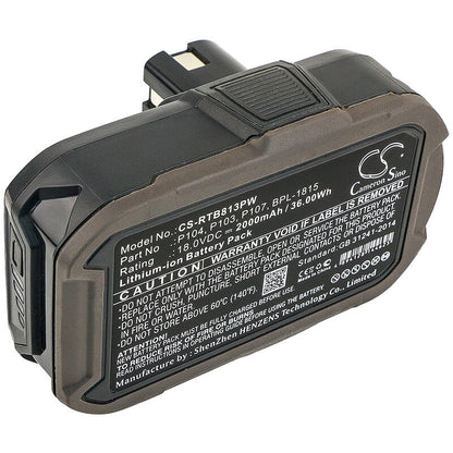 18.0V, 2000mAh, Li-ion Battery fits Ryobi, Bid-1801m, Bid-180l, 36Wh